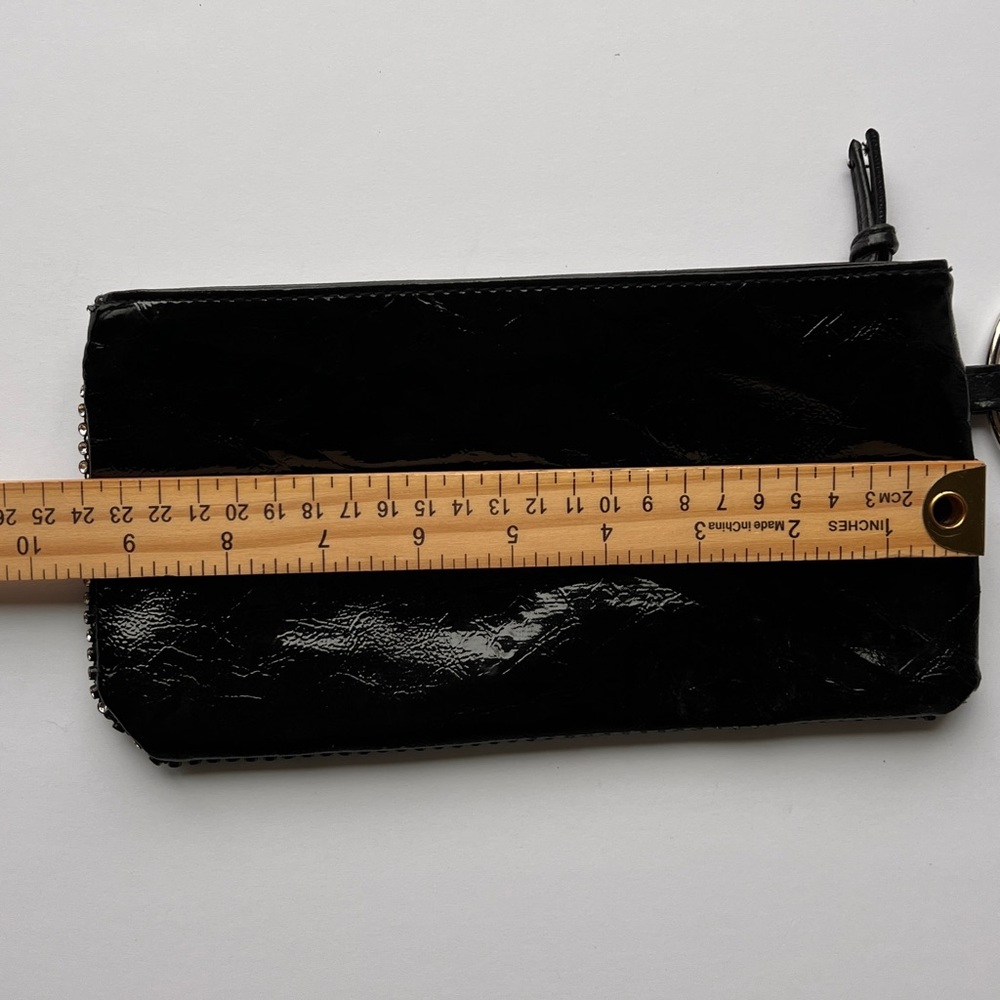 Black Patent Rhinestone Wristlet Clutch w/ Silver Hardware Small Sparkle Purse - Picture 7 of 8